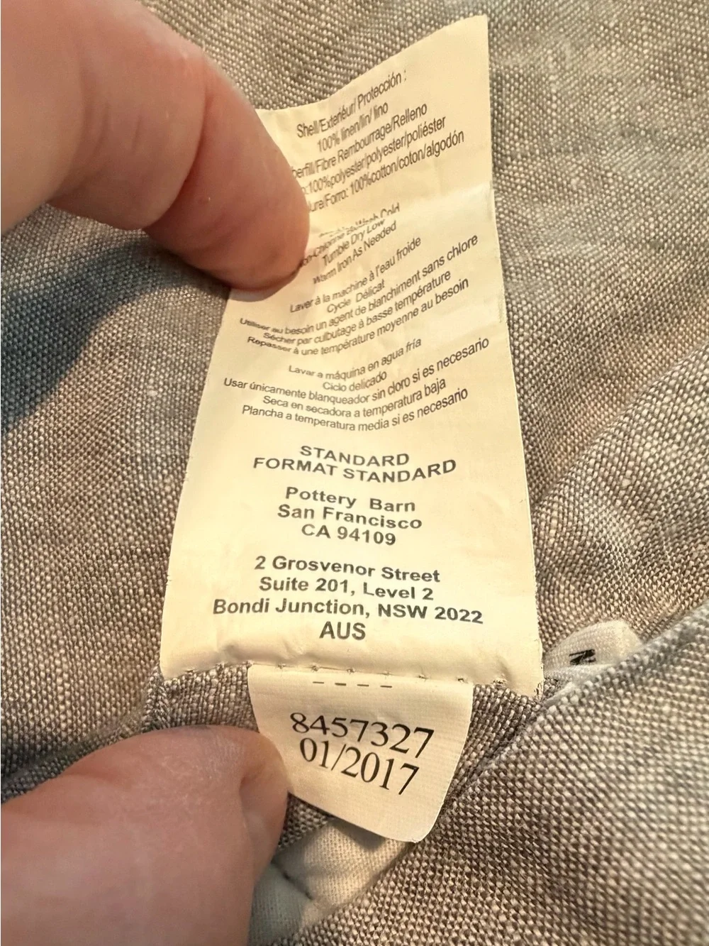 2 Pottery Barn Linen Diamond Quilted Standard Pillow Shams. Gray
